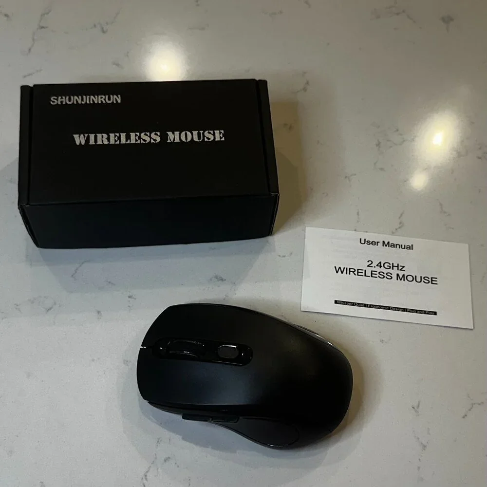 Black 2.4G Ergonomic Wireless Mouse - Anti Slip Roller w USB Receiver, 6 Buttons